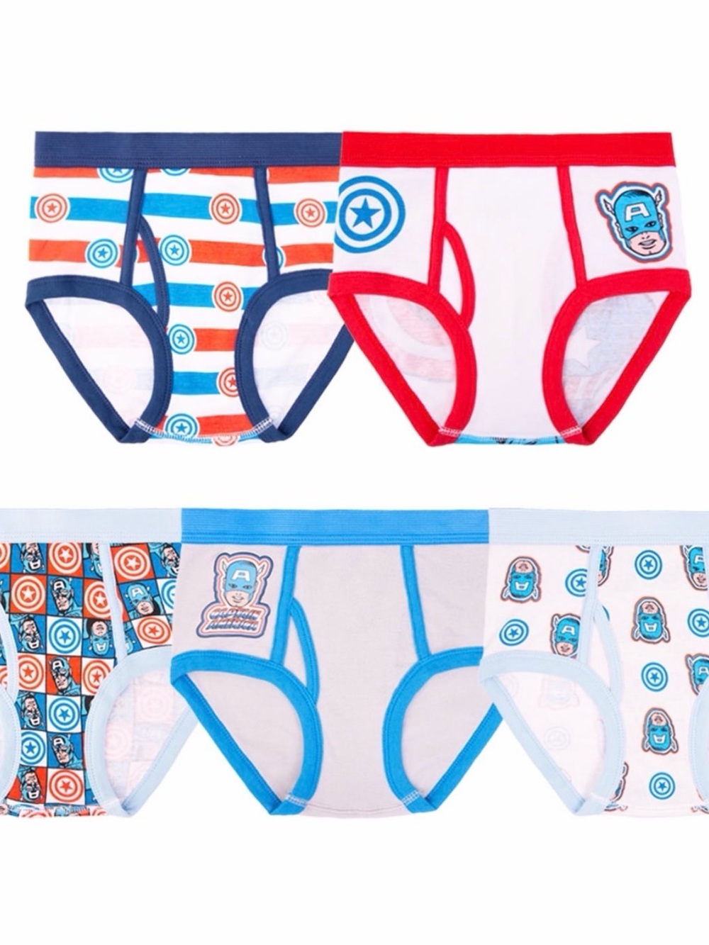 Boys' Captain Shield Briefs 5-Pack - Red, Navy, Light Blue